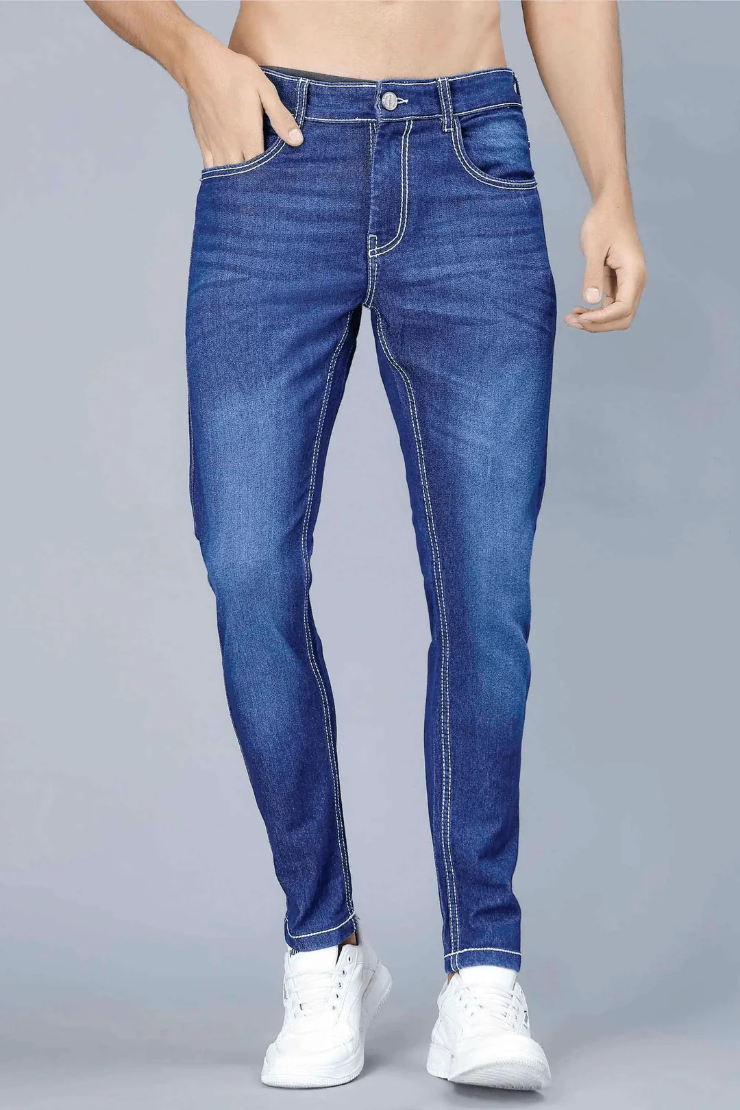 Women’s Stretch Skinny Jeans (Blue) - High Rise - Product Image