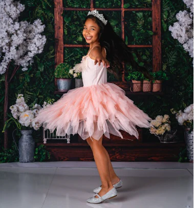 Girls Tutu Party Dress (Peach) - Layered Skirt - Product Image