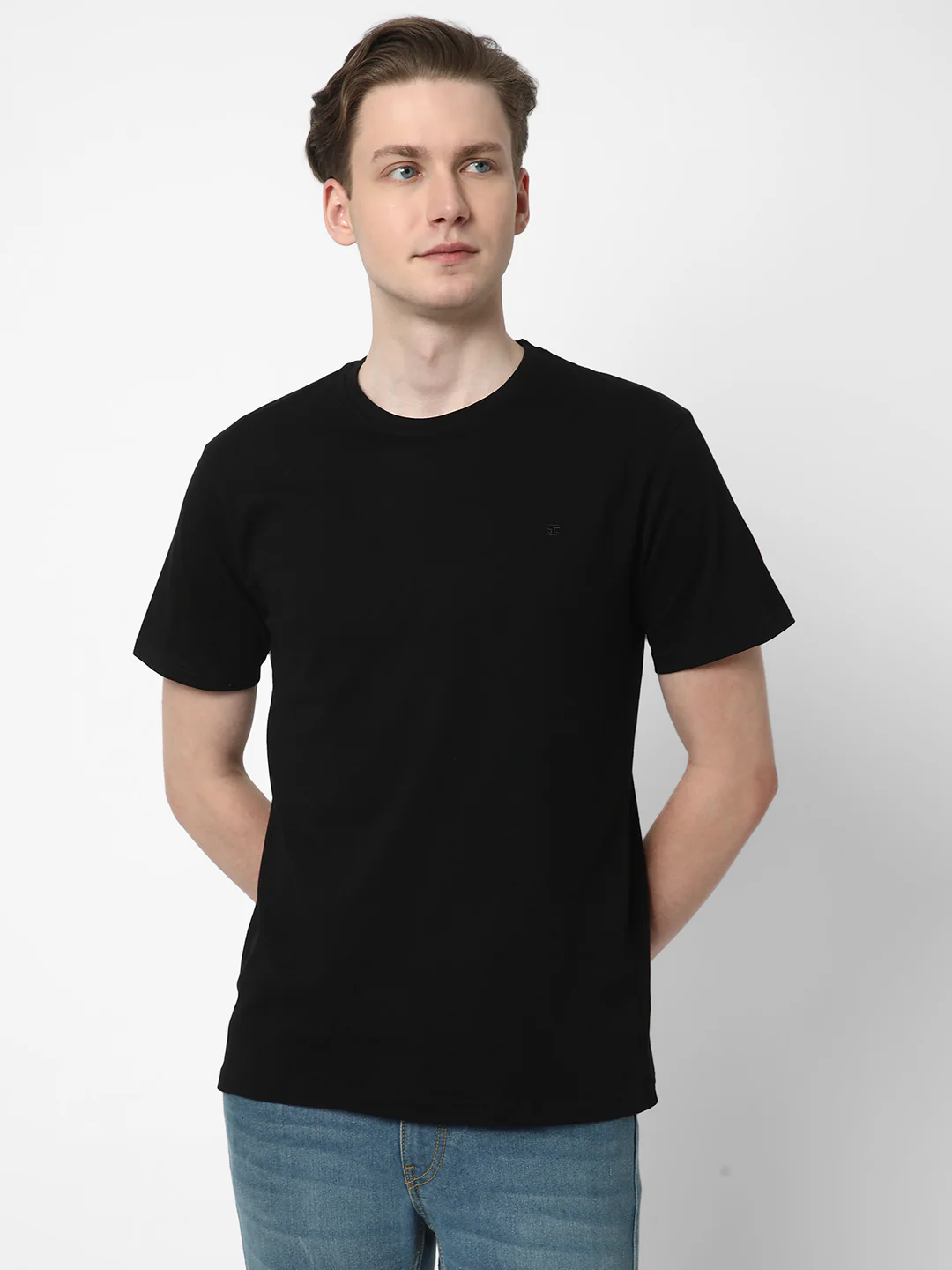 Men’s Basic Crew Neck T‑Shirt (Black) - Regular Fit - Product Image