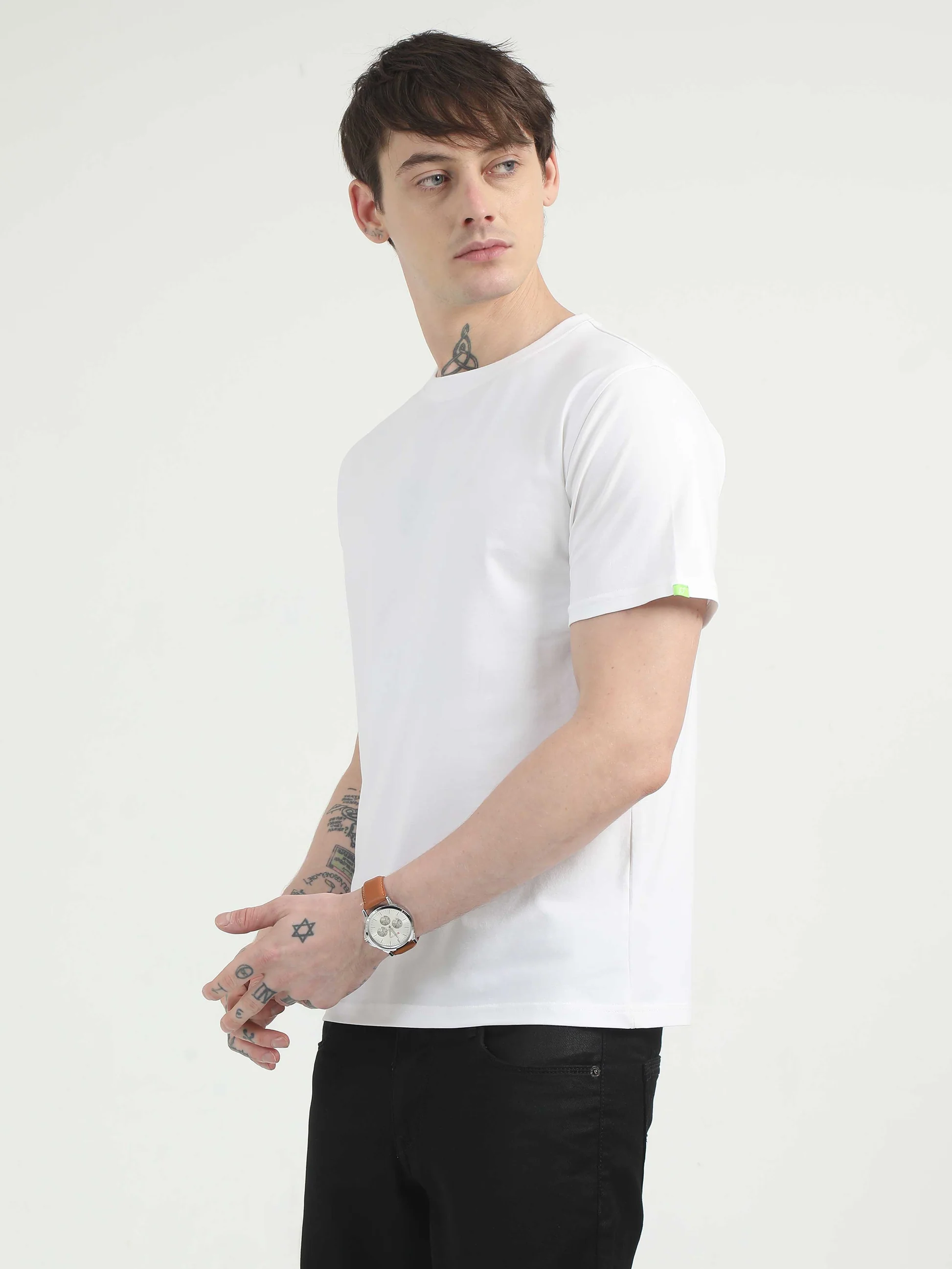 Men’s Basic Crew Neck T‑Shirt (White) - Regular Fit - Product Image