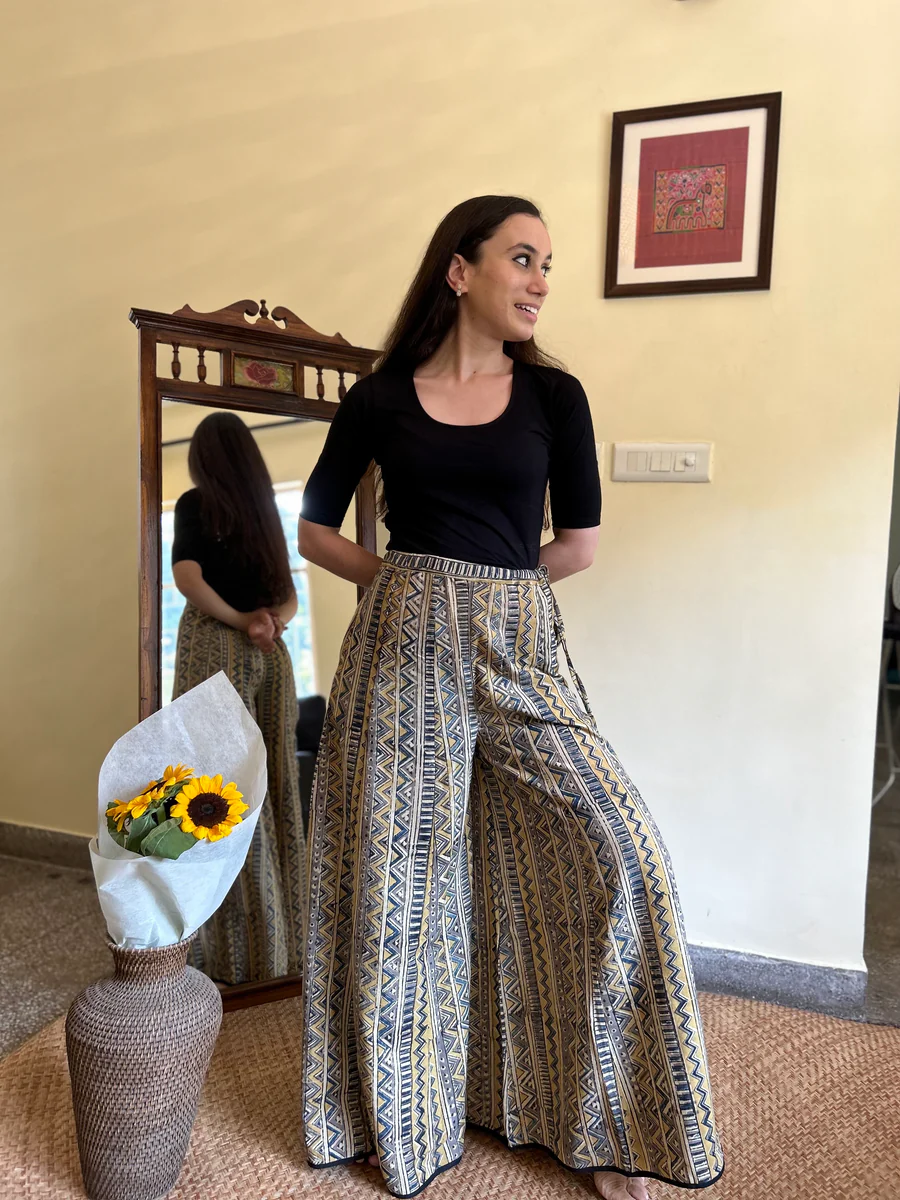 Women’s Printed Palazzo Pants (Grey/Black) - High Waist - Product Image
