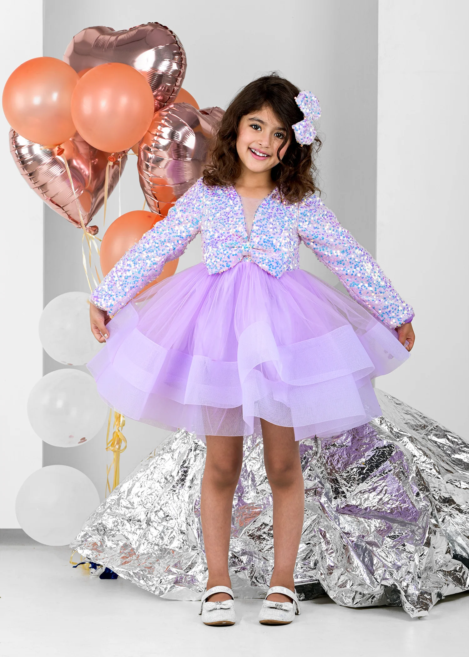Girls Party Dress (Lavender) - Sequin Cape Style - Product Image