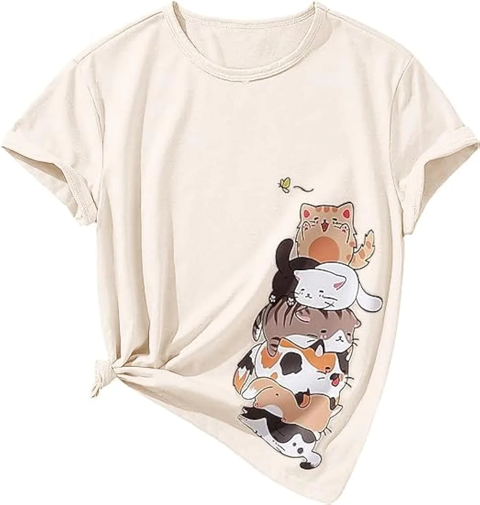 Cute Cartoon Graphic Oversized T‑Shirt (Beige) - Unisex - Product Image